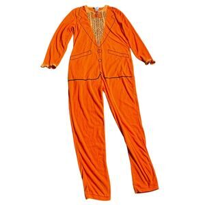 DUMB & DUMBER LARGE Orange Tuxedo Union Suit One Piece fleece Pajamas Lounge PJs